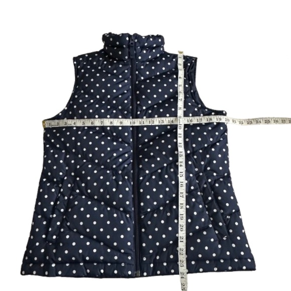Lands' End Women' S Navy Dark Blue with White Polkadots Zip Up Down Puffer Vest - Picture 6 of 10